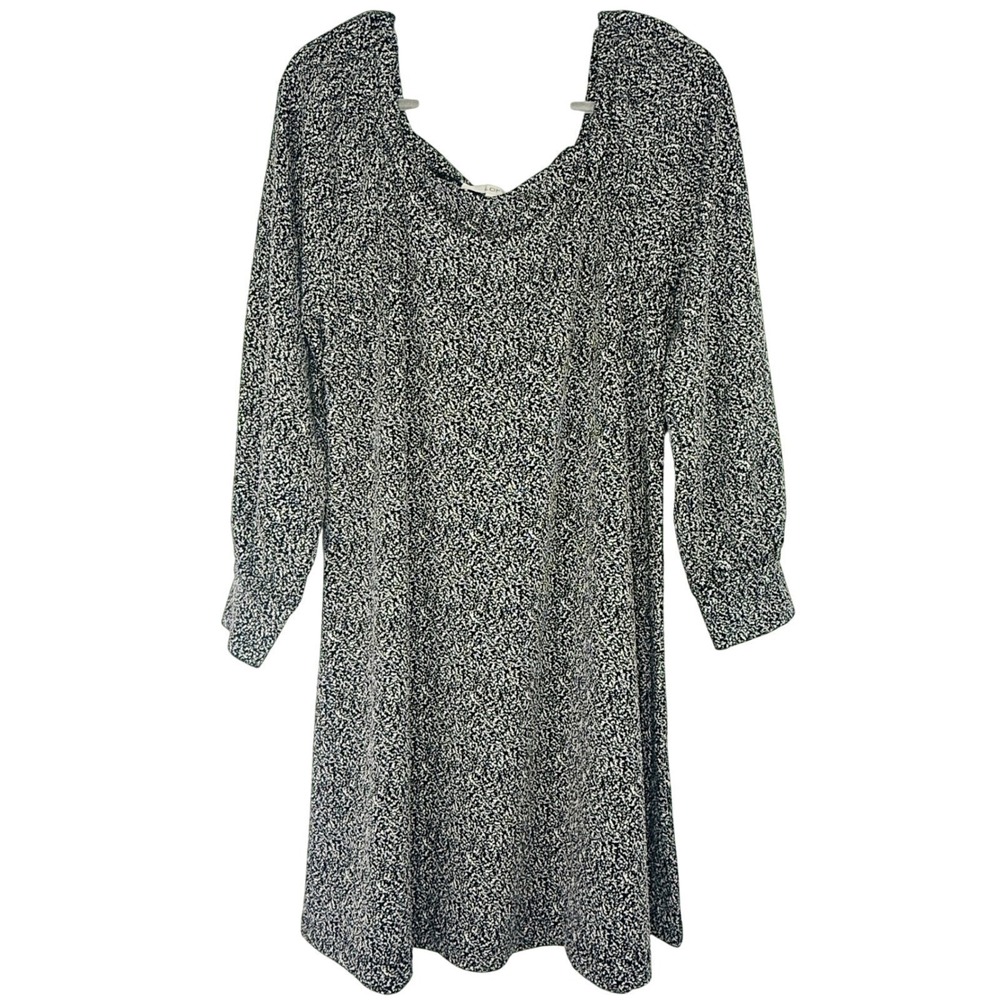 Loft Womens Black White Micro Print Square Neck Knit Shift Dress Large